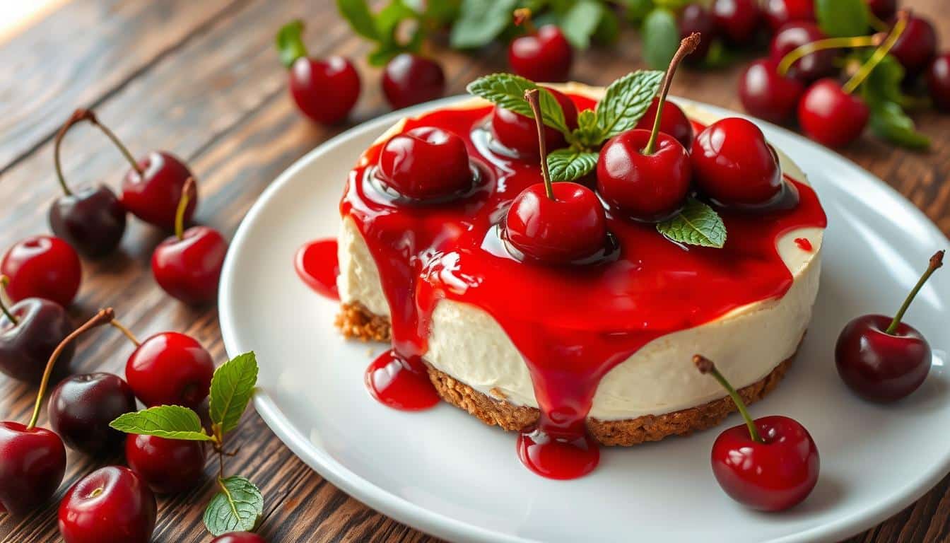 Make a creamy no bake cherry cheesecake dessert with graham cracker crust, cream cheese filling, and cherry topping—quick and easy