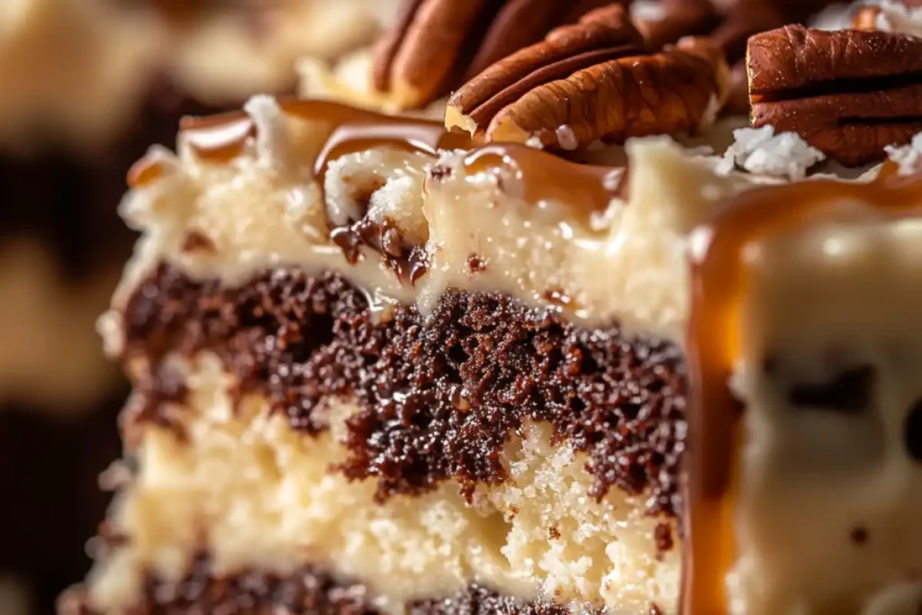 Learn how to make a deliciously rich and moist German Chocolate Poke Cake with gooey filling and a classic coconut-pecan frosting. Perfect for any occasion!