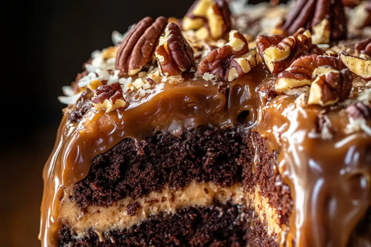 Learn how to make a deliciously rich and moist German Chocolate Poke Cake with gooey filling and a classic coconut-pecan frosting. Perfect for any occasion!