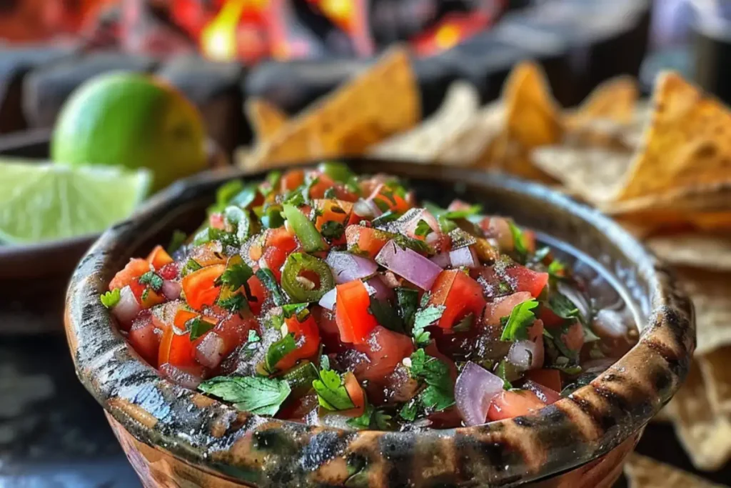 Learn how to make smoky, flavorful fire roasted salsa with roasted tomatoes, peppers, and onions. Perfect for any dish