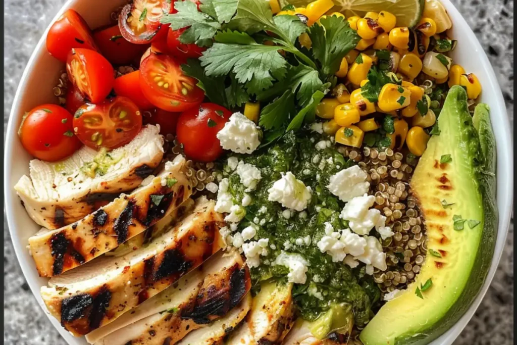 Discover how to make a delicious and healthy feta cilantro chicken bowl with fresh ingredients, protein, and vibrant flavors.