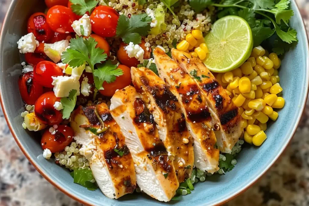 Discover how to make a delicious and healthy feta cilantro chicken bowl with fresh ingredients, protein, and vibrant flavors.