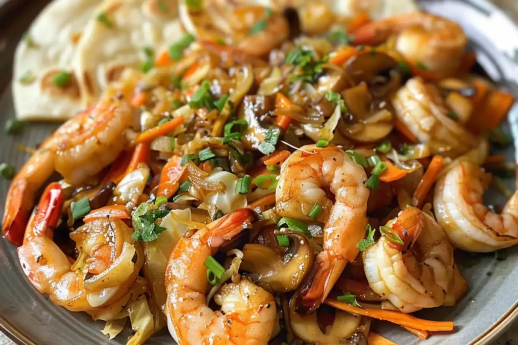 Discover a quick and easy Moo Shu Shrimp recipe with tender shrimp, crunchy veggies, and savory sauce, perfect for any weeknight dinner