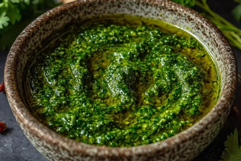 Discover the bold flavors of Skhug, a spicy Middle Eastern sauce made with fresh herbs and chilies. Perfect as a dip, condiment, or marinade.