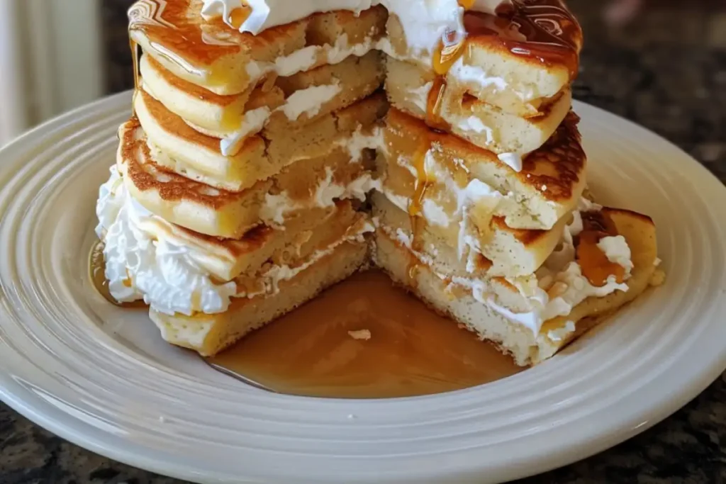 Discover the delicious layers of a pancake cake, made of pancakes stacked with fillings and toppings for a perfect breakfast or brunch treat.