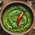 Learn how to make spicy Skhug sauce using fresh herbs and chilies, with tips on storage and customizing the spice level to your taste.