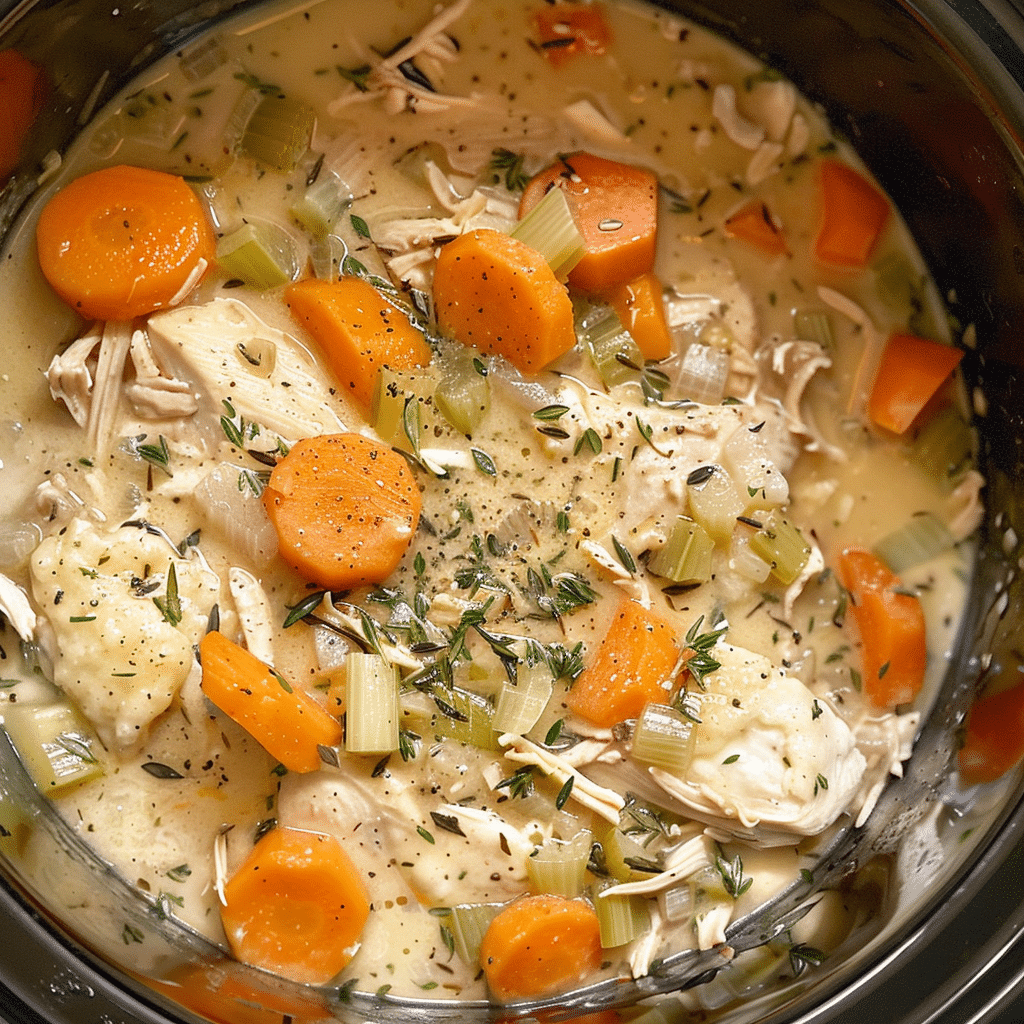 CrockPot Chicken and Dumplings is a creamy, cozy slow cooker meal made with tender chicken, fluffy biscuits, and classic flavors.