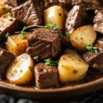 Crockpot Loaded Steak and Potato Bake is a hearty, cheesy, one-pot meal packed with tender beef, potatoes, and classic loaded toppings!