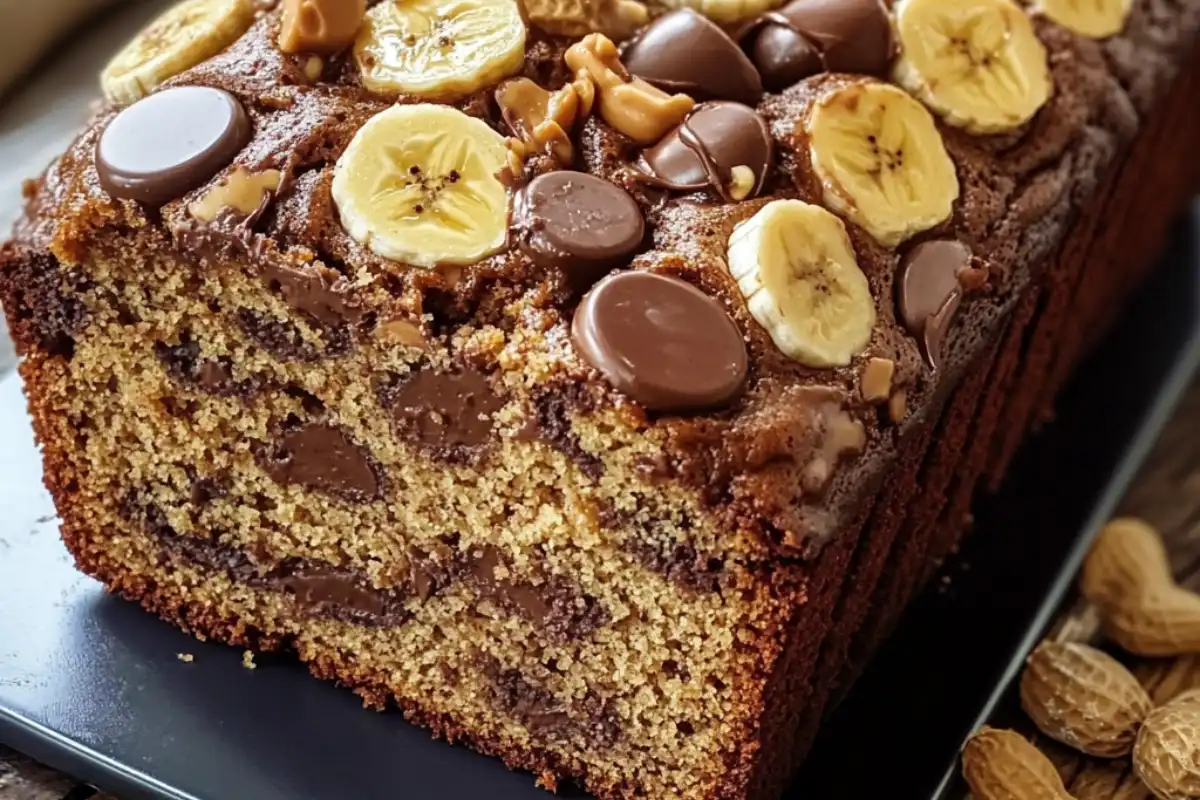 Reese’s Peanut Butter Banana Bread is moist, rich, and packed with chocolate and peanut butter flavor. Perfect for breakfast or dessert!