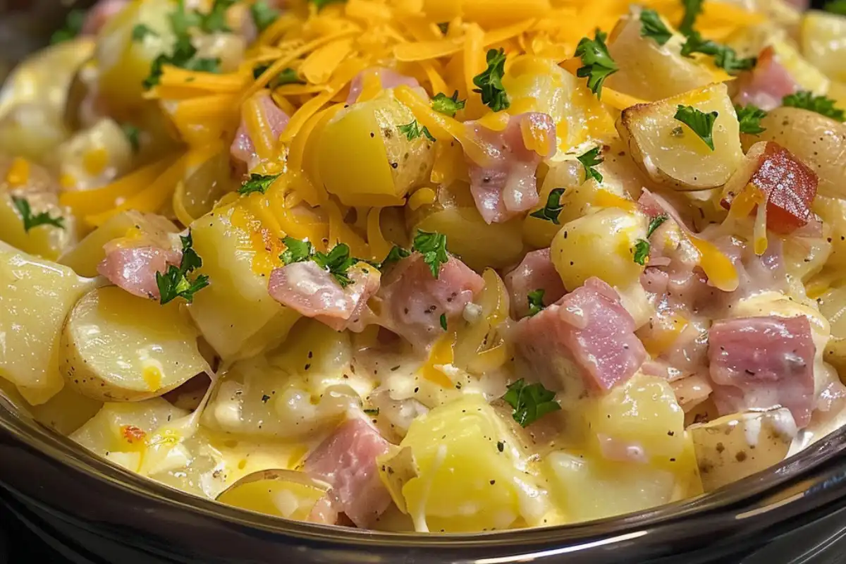 This Crockpot Ham and Potato Casserole is cheesy, comforting, and easy to make. A perfect slow cooker meal for busy days or leftovers!