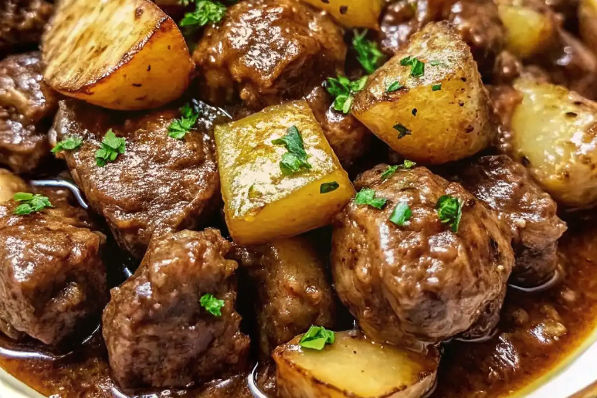Slow Cooker Garlic Butter Beef Bites & Potatoes is a tender, flavorful dish with juicy beef, golden potatoes, and rich garlic butter sauce.