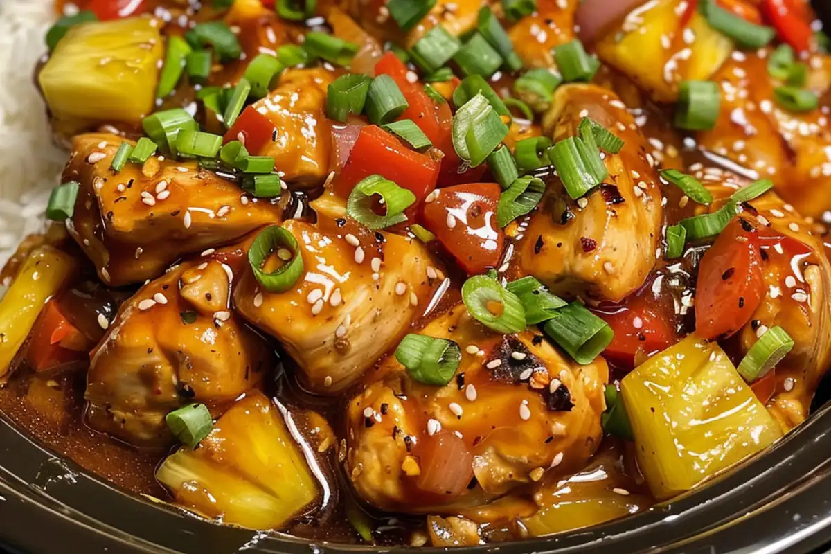 Sweet Hawaiian Crockpot Chicken is a tropical slow cooker meal made with juicy chicken, pineapple, and a sticky sweet-savory sauce.