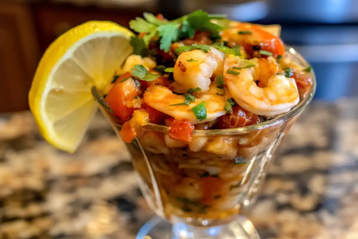 Mexican Shrimp Cocktail is a zesty, refreshing appetizer with juicy shrimp, avocado, and tomato-clam sauce—perfect for parties and summer days!