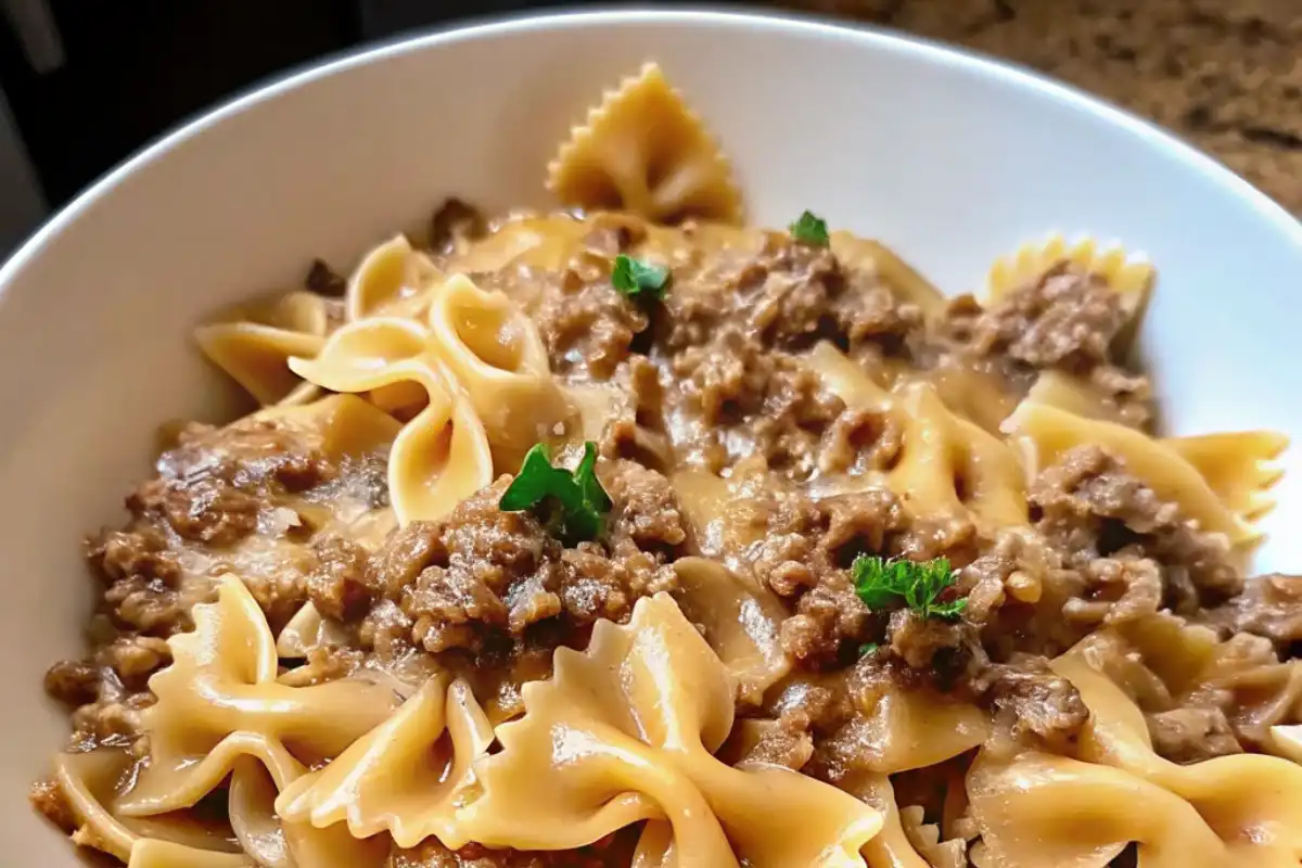 Creamy Parmesan Garlic Beef Bowtie Pasta is a rich, one-pot meal made with ground beef, pasta, and a luscious cheese sauce—quick & comforting!