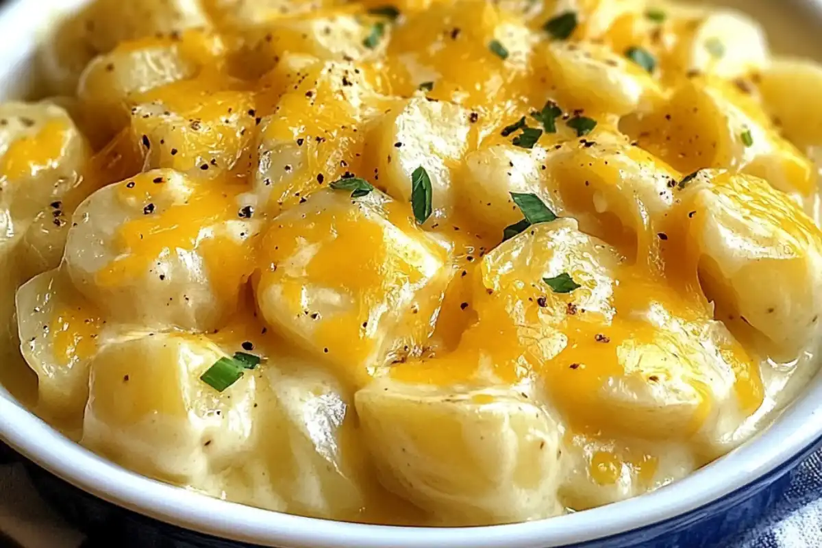 Crockpot Cheesy Potatoes are rich, creamy, and loaded with cheese—an easy crowd-pleasing side dish perfect for any meal or holiday!