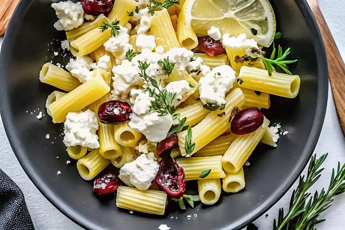 Feta & Cranberry Rigatoni Salad with Lemon Vinaigrette is a fresh, tangy pasta salad with bold flavors—perfect for lunch or picnics!
