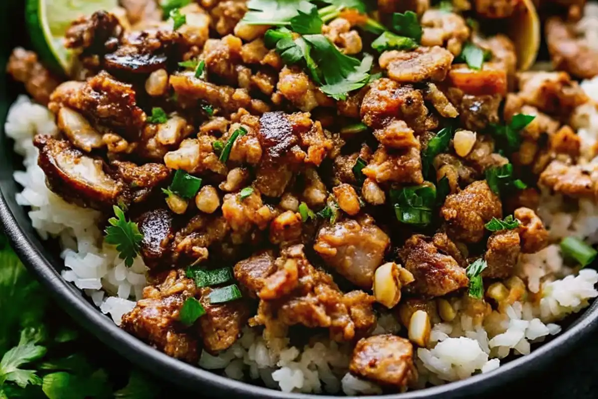Ginger Lime Pork with Coconut Rice is a zesty, tender pork dish served over creamy coconut rice—perfect for a tropical-inspired weeknight meal!