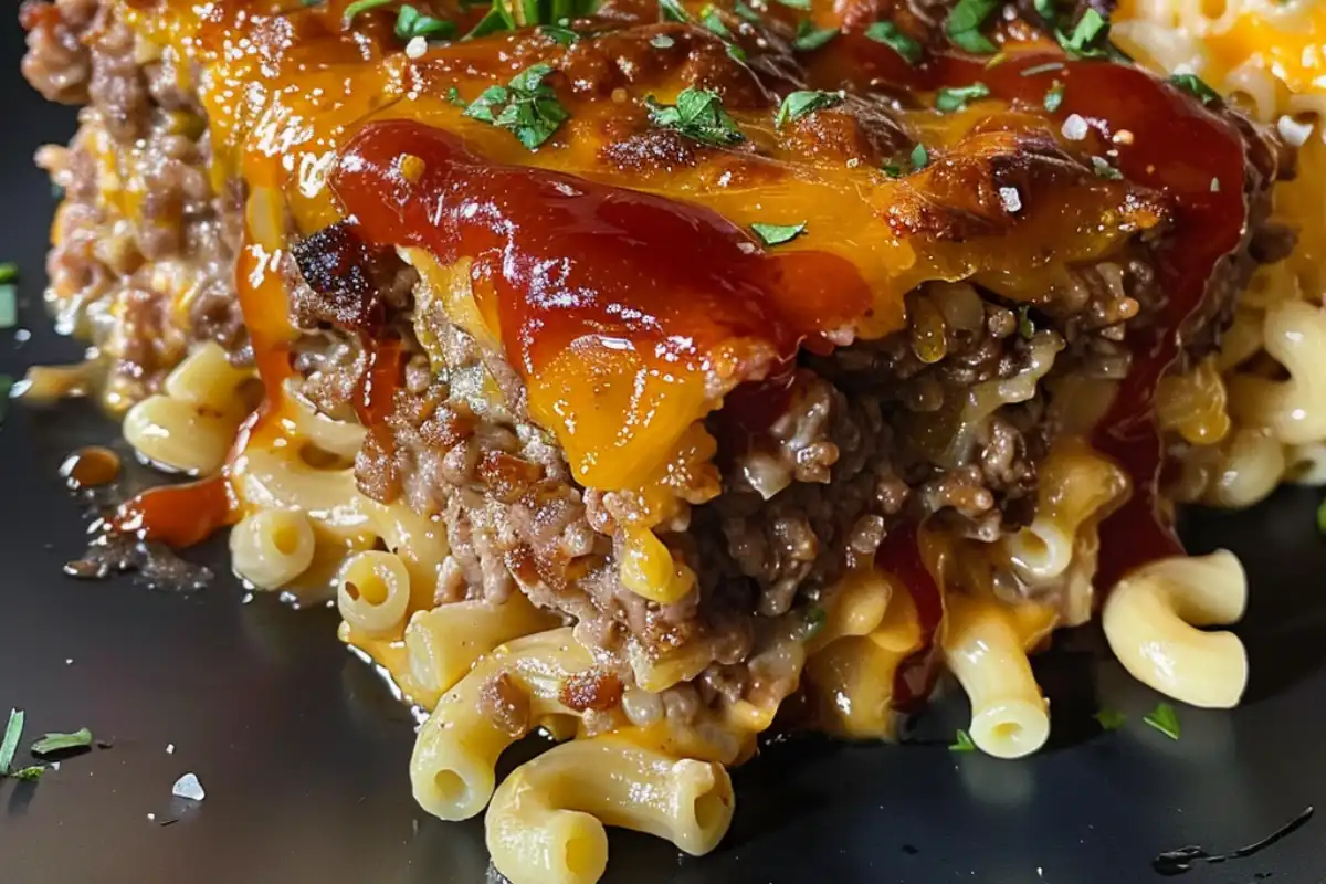 Mac and Cheese Meatloaf Casserole combines creamy macaroni with savory meatloaf in one hearty, family-friendly comfort food dinner bake!