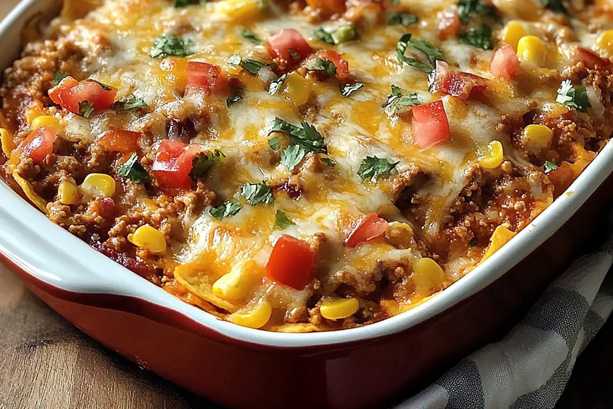 This easy Mexican Casserole is loaded with ground beef, cheese, beans, and tortillas. A hearty, comforting dish the whole family will love!