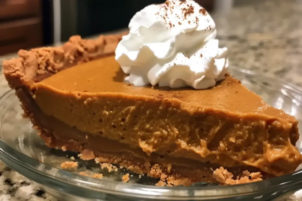 This No-Bake Pumpkin Pie is creamy, spiced, and simple—made with a graham cracker crust and whipped topping for the perfect fall treat!