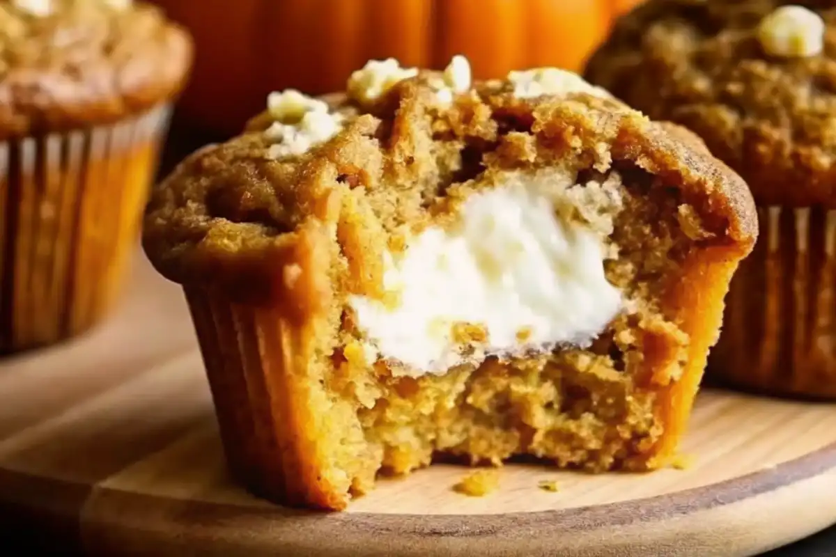 These Pumpkin Cream Cheese Muffins are moist, spiced, and filled with tangy cream cheese—just like the Starbucks fall favorite!