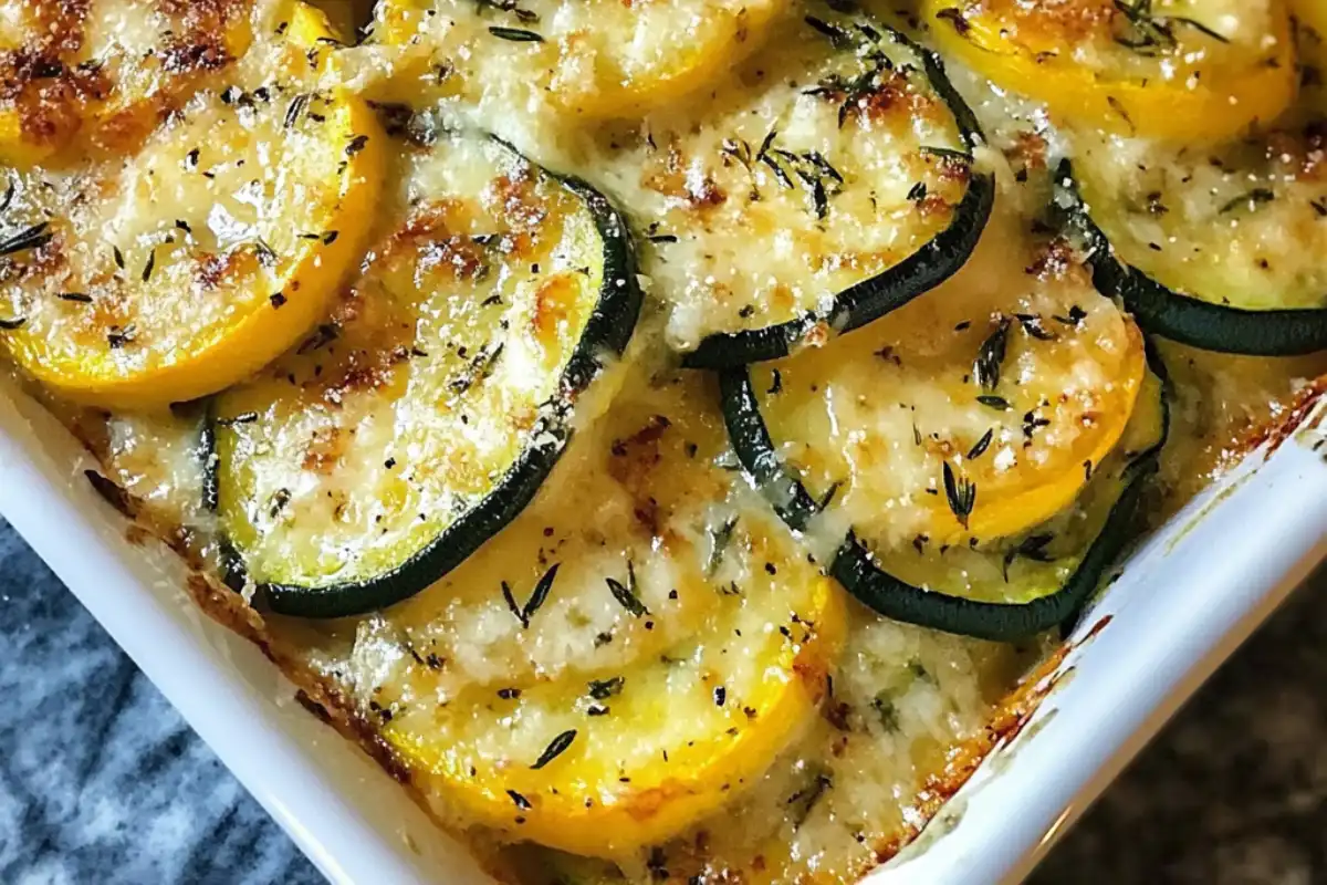 Zucchini and Yellow Squash Au Gratin is a creamy, cheesy side dish layered with tender squash and golden parmesan-panko topping.