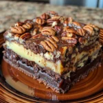 This Brownie Pecan Pie Ooey Gooey Butter Cake is rich, fudgy, and layered with pecans, brownie, and cream cheese topping for the ultimate dessert.