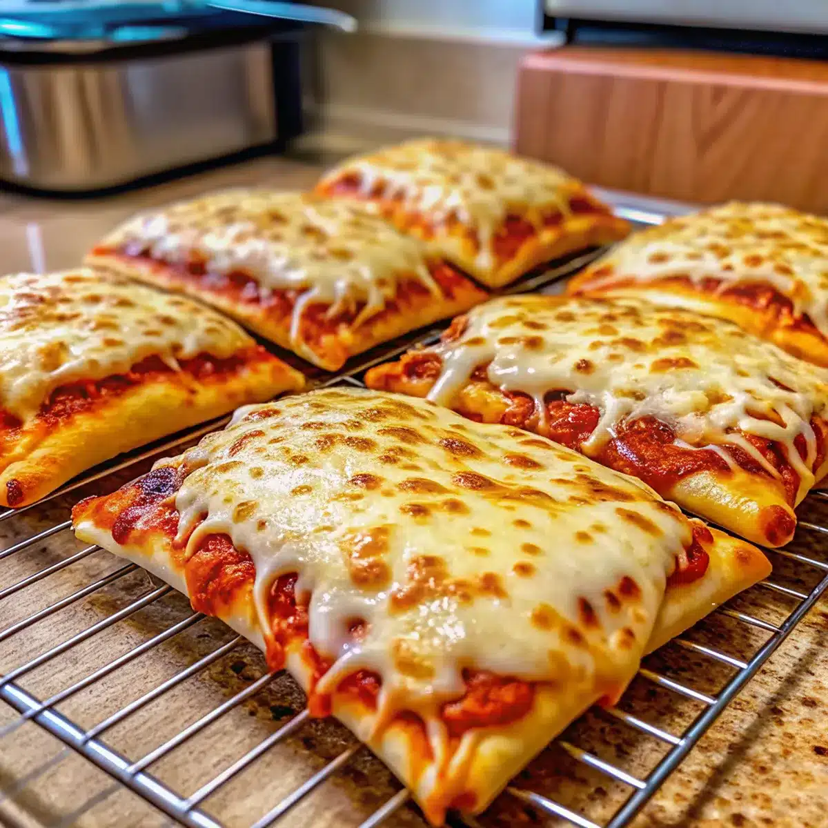 These cheesy pizza pockets are golden, gooey, and fun to make—perfect for quick lunches, snacks, or freezer-friendly meals the whole family loves!