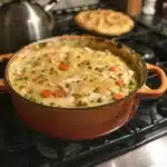 This creamy Chicken Pot Pie Soup has all the cozy flavors of the classic pie—tender chicken, veggies, and a rich broth in one comforting bowl!