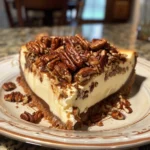 This Cinnamon Pecan Pie Cheesecake combines creamy cheesecake, gooey pecan pie topping, and warm cinnamon spice for the ultimate holiday dessert.