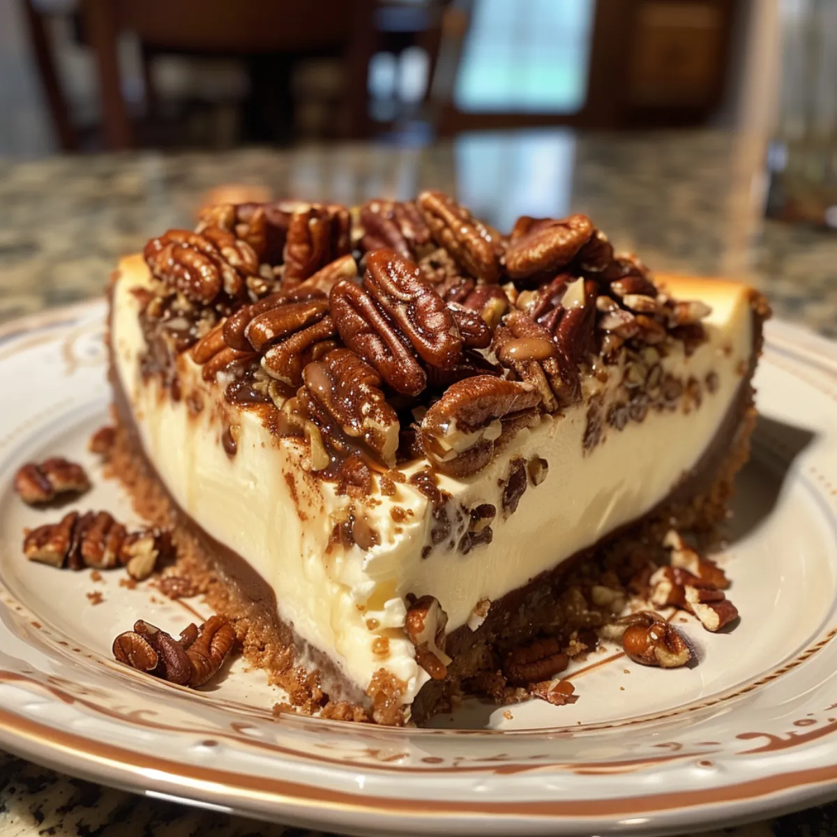 This Cinnamon Pecan Pie Cheesecake combines creamy cheesecake, gooey pecan pie topping, and warm cinnamon spice for the ultimate holiday dessert.