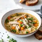 This crockpot chicken and barley soup is a hearty, wholesome comfort meal packed with veggies, lean protein, and nourishing whole grains.