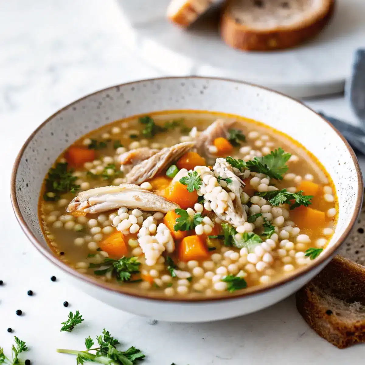 This crockpot chicken and barley soup is a hearty, wholesome comfort meal packed with veggies, lean protein, and nourishing whole grains.