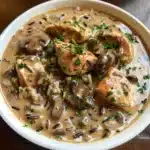 This garlic parmesan mushroom chicken and wild rice soup is rich, creamy, and comforting—perfect for cozy nights and hearty appetites!