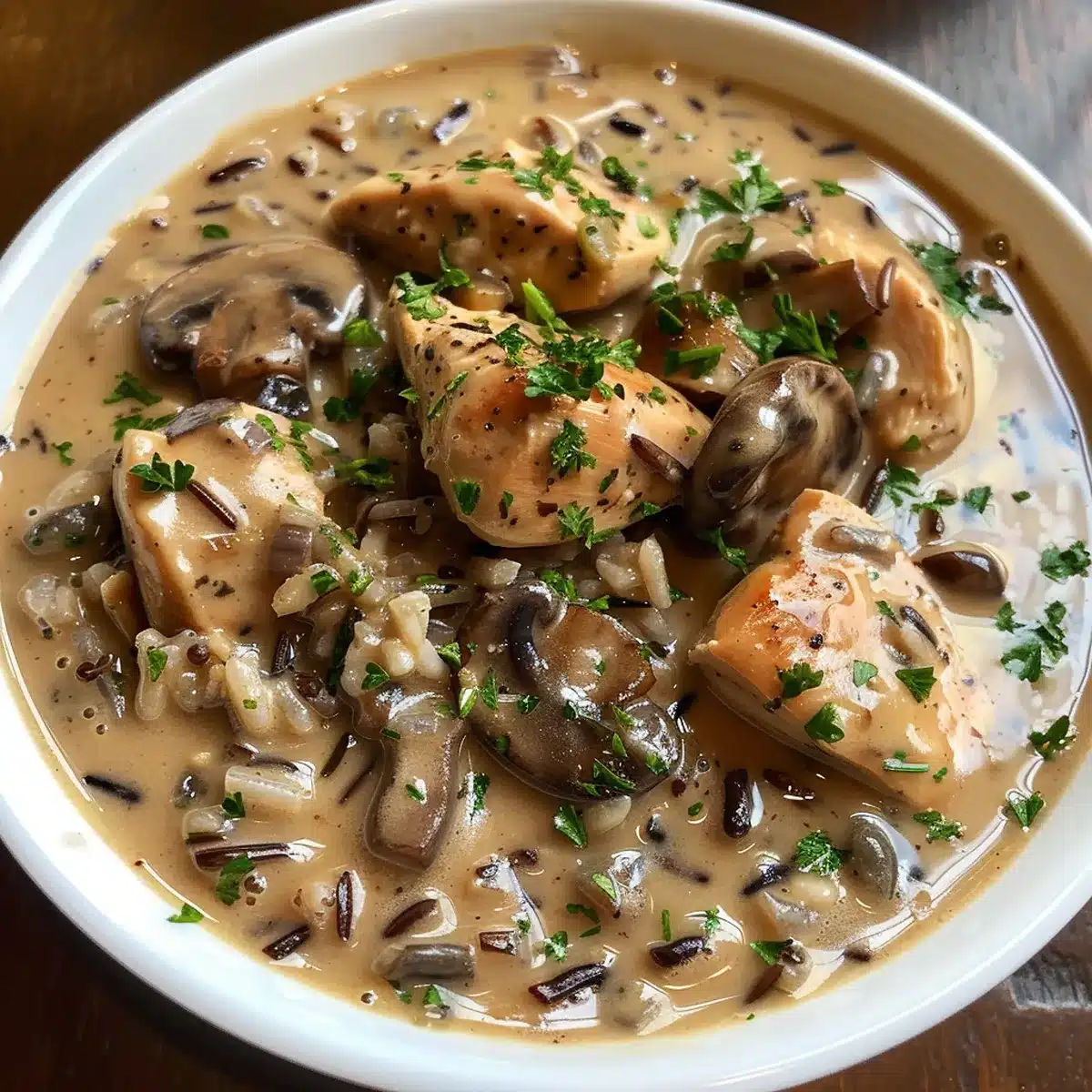 This garlic parmesan mushroom chicken and wild rice soup is rich, creamy, and comforting—perfect for cozy nights and hearty appetites!