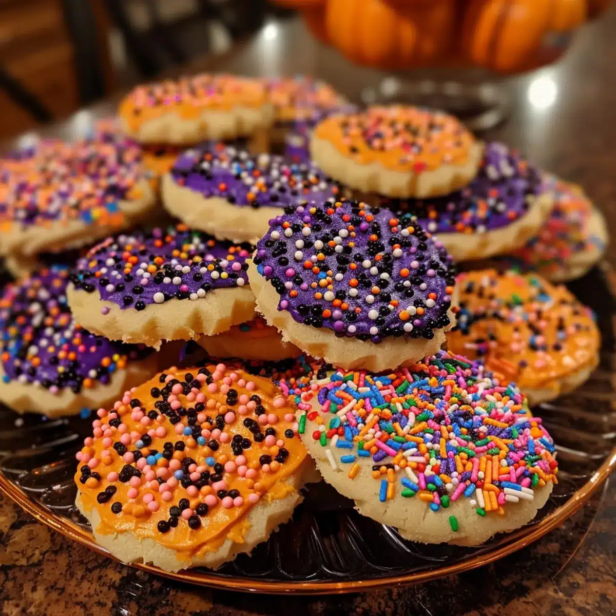 Bake up a batch of soft, buttery Halloween Sprinkle Sugar Cookies! Colorful icing, festive sprinkles, and melt-in-your-mouth flavor make these cookies perfect for parties and trick-or-treat celebrations.