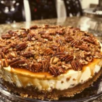 This Pecan Pie Cheesecake combines creamy cheesecake with a gooey pecan pie topping for the ultimate Southern-inspired holiday dessert.