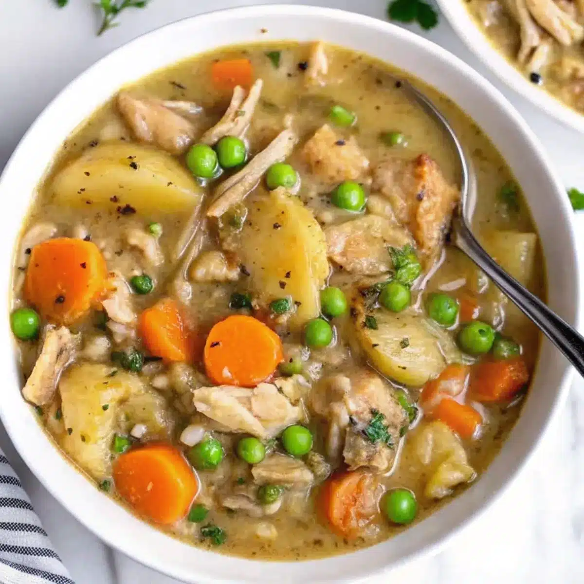 This slow cooker chicken stew is hearty, comforting, and packed with tender chicken and vegetables—an easy, filling one-pot dinner!
