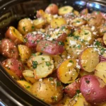 Make tender, buttery Slow Cooker Potatoes with herbs, garlic, and cheese. A simple side dish perfect for family dinners or holidays.