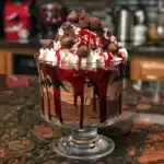 This Vampire Halloween Trifle features spooky red velvet cake, pudding, and whipped cream layers—perfect for a chillingly sweet party treat!