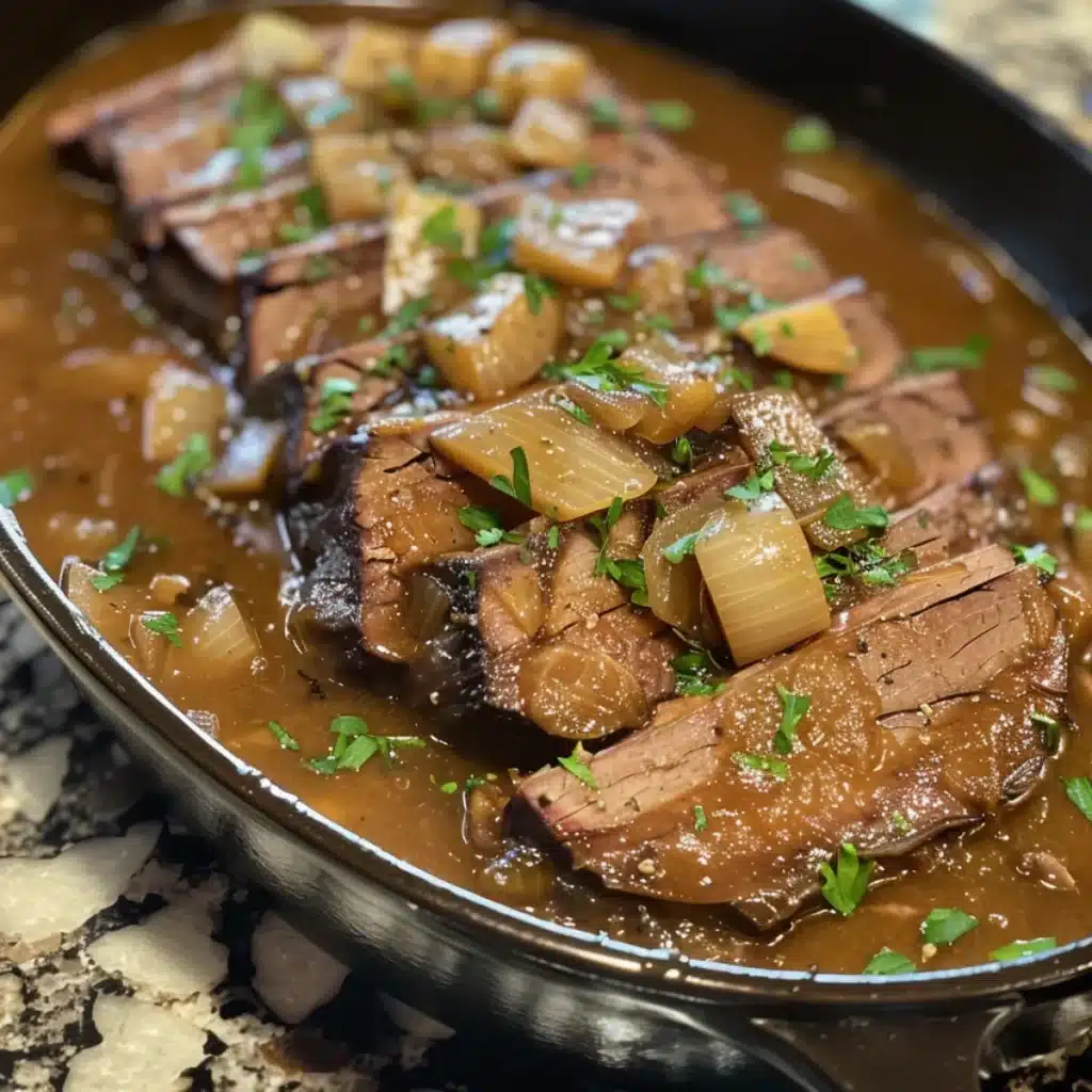 Slow-cooked apple cider braised brisket is tender, juicy, and packed with fall flavors. A hearty dinner your family will love!