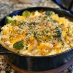 Creamy broccoli, rice, cheese, and chicken casserole is a family favorite comfort food. Easy, cheesy, and perfect for weeknight dinners!