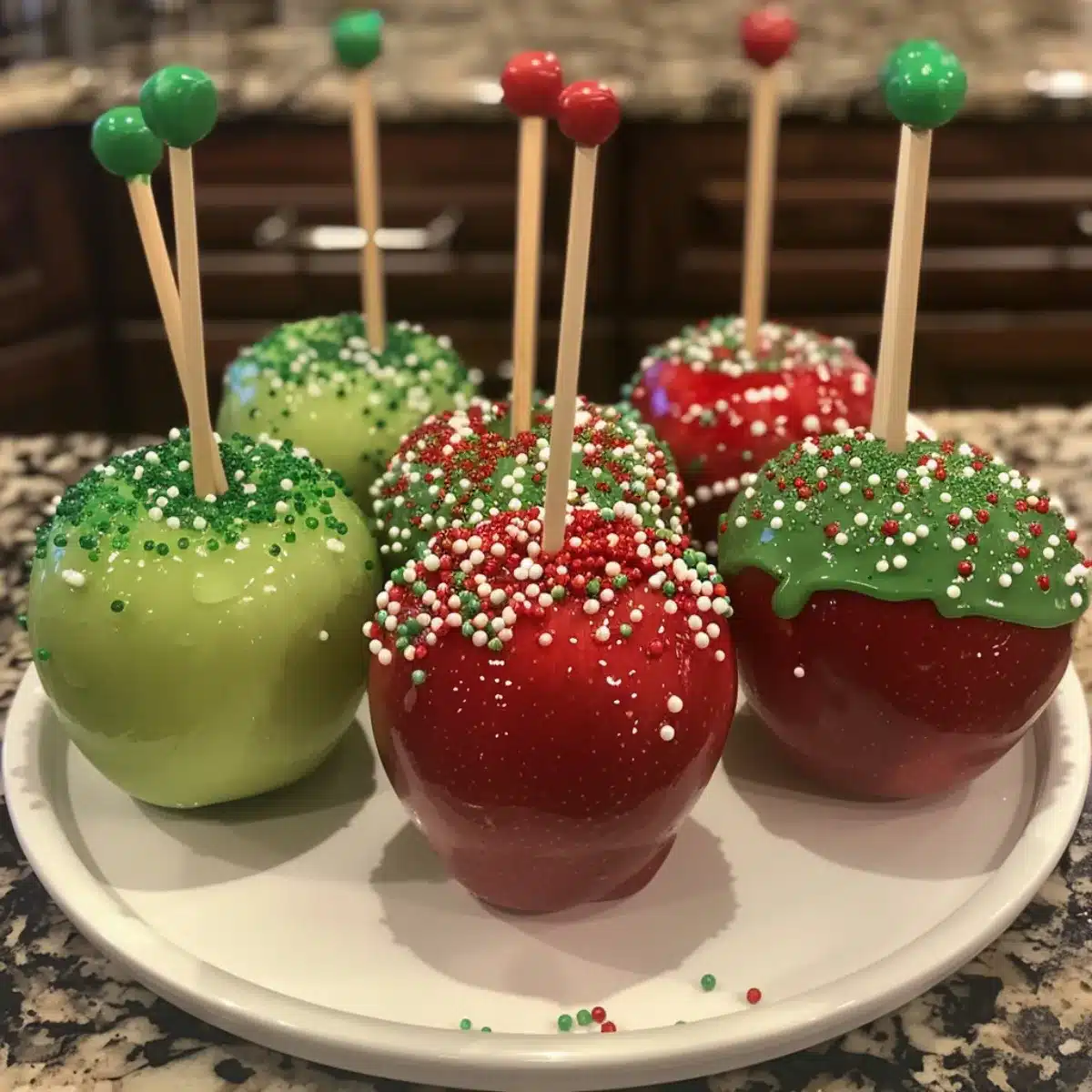 These Candy Apples are crisp, glossy, and decorated with festive sprinkles. A fun homemade treat for holidays, parties, and fall fairs!