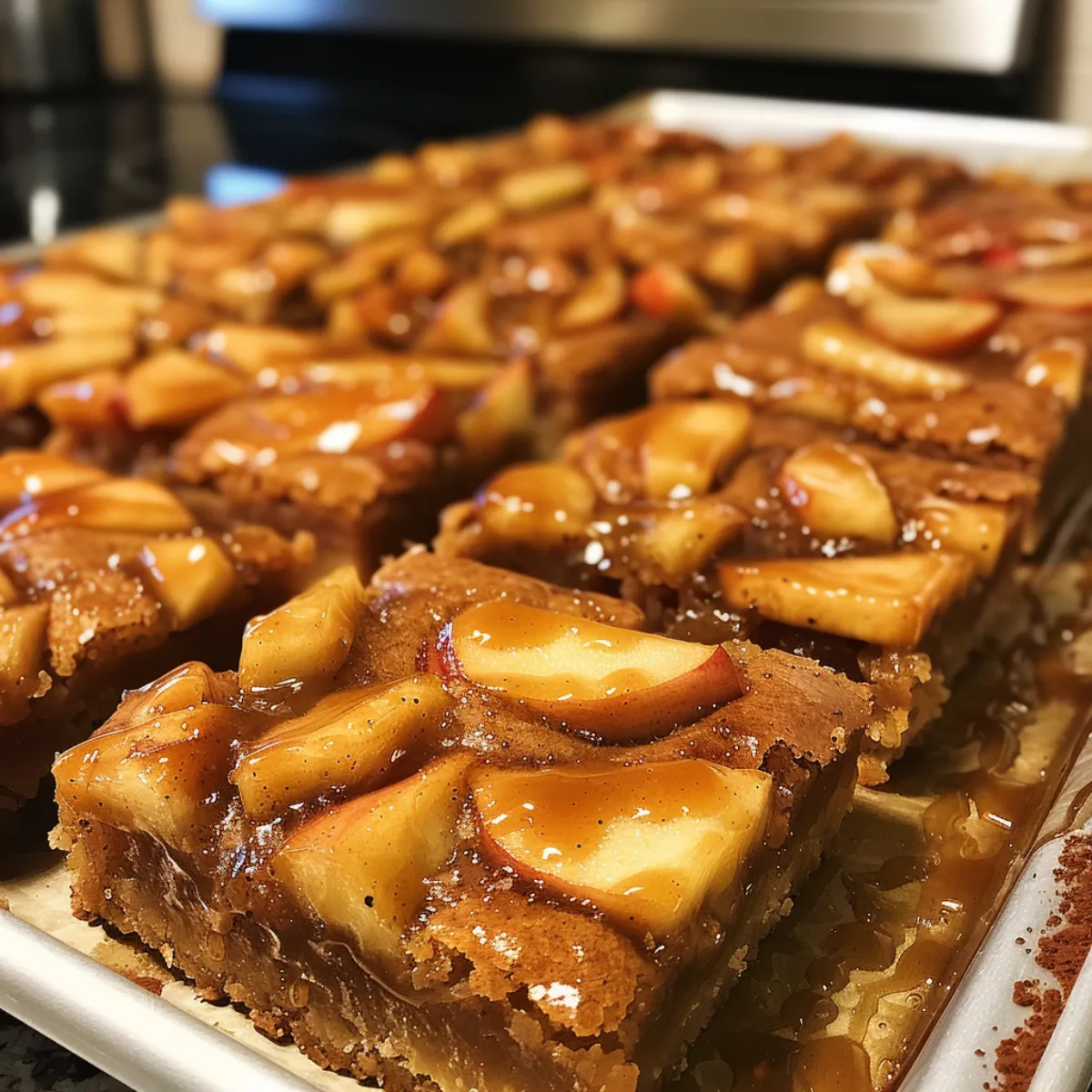 Chewy caramel apple blondies are packed with fall flavors, soft apples, and gooey caramel. A cozy dessert bar for autumn gatherings!