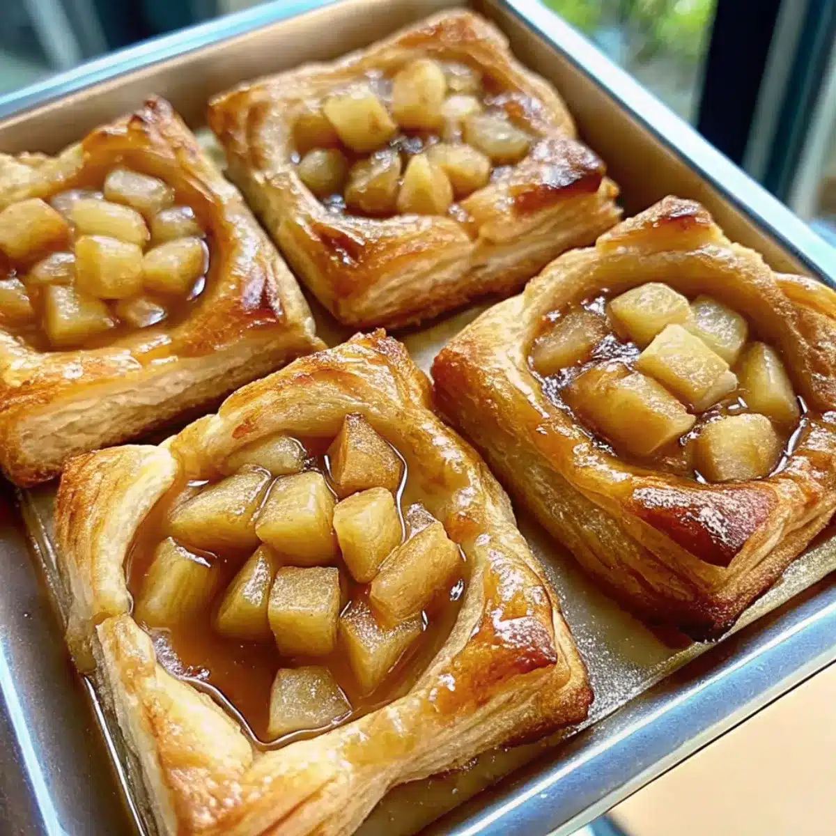 Flaky caramel apple puff pastry combines buttery layers, sweet apples, and gooey caramel for a quick and impressive fall dessert!