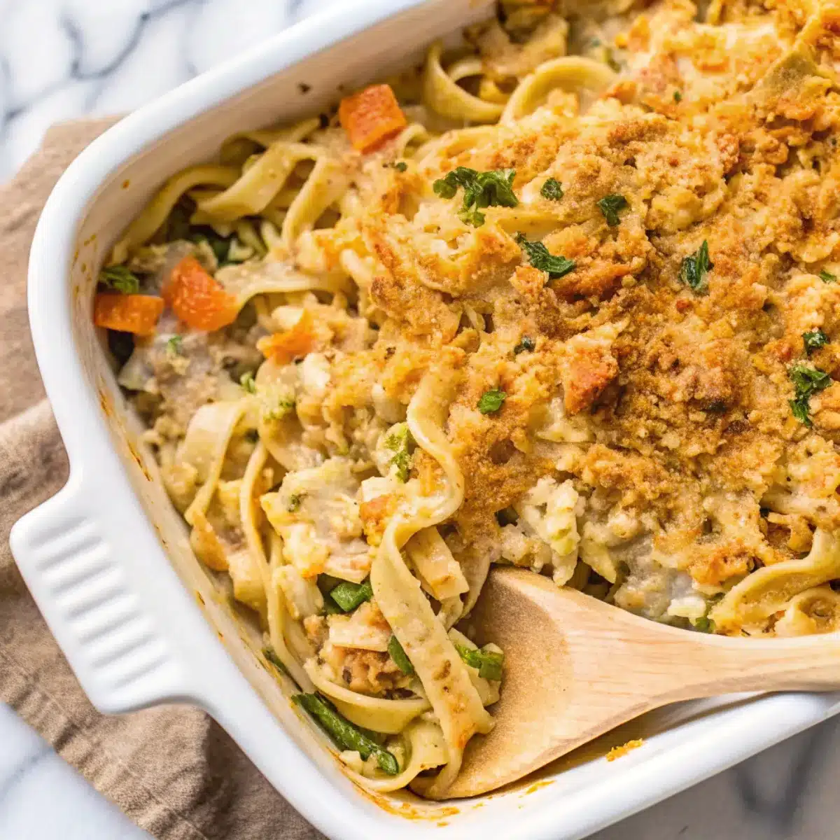 Creamy chicken noodle casserole with tender pasta, veggies, and cheese baked to perfection. Easy comfort food for family dinners!