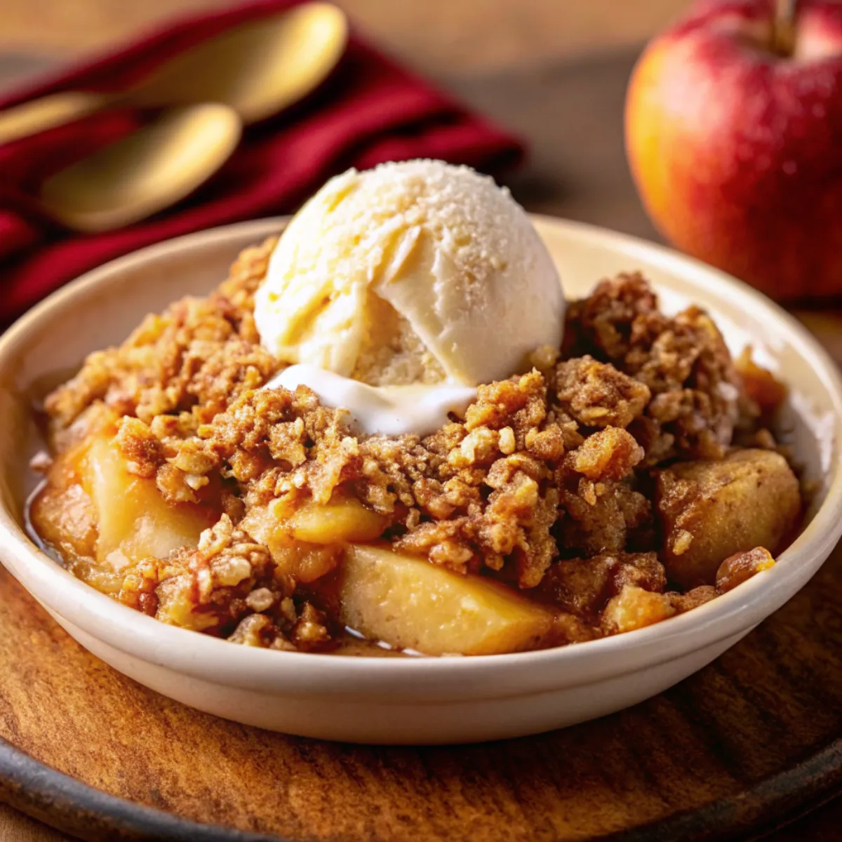 This Classic Apple Crisp is warm, buttery, and topped with a crunchy oat crumble. A cozy homemade dessert perfect with vanilla ice cream!