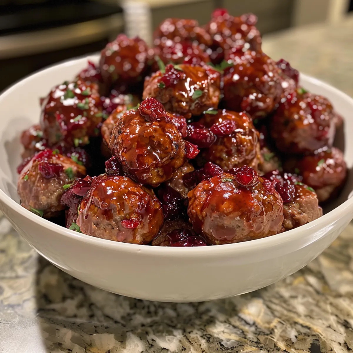 Cranberry Glazed Meatballs are juicy, tender meatballs coated in a tangy-sweet cranberry glaze—perfect for holidays, parties, or easy dinners.