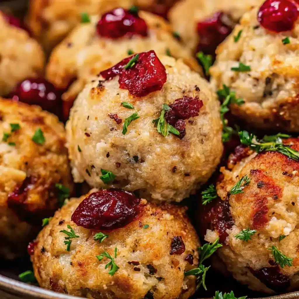Cranberry turkey stuffing balls are bite-sized, savory holiday appetizers made with turkey, stuffing, and cranberries—perfect for Thanksgiving!
