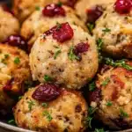 Cranberry turkey stuffing balls are bite-sized, savory holiday appetizers made with turkey, stuffing, and cranberries—perfect for Thanksgiving!